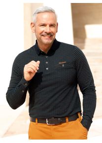 Poloshirt Marco Donati "Langarm-Shirt", Herren, Gr. 64/66, braun (schwarz, cognac, gemustert), 95% Baumwolle, 5% Elasthan, gemustert, gestreift, Shirts Poloshirt