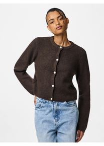 Strickjacke Pieces "PCSILLY LS O-NECK KNIT CARDIGAN NOOS BC", Damen, Gr. XS, hot fudge detail:melange, Strick, Obermaterial: 90% Polyester, 5% Wolle, 5% Elasthan, meliert, regular fit normal, Rundhals, Strickjacken Strickjacke, Materialmix, regular fit