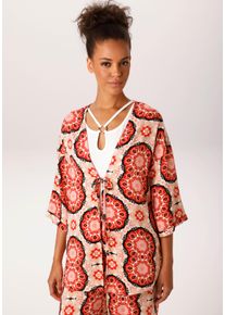 Blusenkimono Aniston CASUAL, Damen, Gr. 38, bunt (wollwei&szlig;, rot, schwarz, rosa, khaki), Web, Obermaterial: 100% Viskose, bedruckt, gemustert, figurumspielend Po-bedeckend, V-Ausschnitt, Umschlagbund, Blusen Blusenkimono, mit fantasievollem Mandala-Druck - NEUE KOLLEKTION