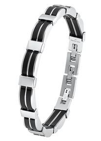 Armband Amor "9342433", schwarz (edelstahlfarben, schwarz), Armb&auml;nder, Damen, 23cm, Edelstahl Kautschuk, Edelstahl, Kautschuk, Armband