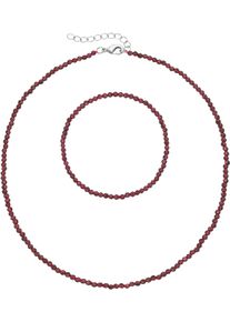 Ketten und Armband Set Firetti "Multipack Schmuck Geschenk Armkette Halskette", bunt (silberfarben, rot, rot), Schmuck_Sets, Damen, Elasthan, Messing, Polyester, Ketten und Armband Set, facettierte Edelsteine