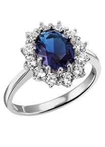 Fingerring Firetti "Schmuck Geschenk Silber 925 Damenring Lady D Diana Royal" Gr. 52, blau (silberfarben, saphirblau, kristallwei&szlig;), Fingerringe, Damen, 52, Silber 925 (Sterlingsilber), 2,1mm, Fingerring, mit Zirkonia (synth.), Glasstein