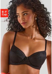 B&uuml;gel-BH Lascana, Damen, Gr. 90, Cup F, schwarz, Spitze, Obermaterial: 88% Polyamid, 12% Elasthan, BHs B&uuml;gel-BH, aus feiner Jacquardspitze, sexy Dessous