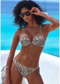 Push-Up-Bikini Lascana "Silea", Damen, Gr. 36, Cup AA, beige (tierdruck), Recycling-Polyamid, Bikini-Sets Push-Up-Bikini, mit modischem Tierdruck