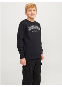 Jack & Jones Sweatshirt JACK & JONES JUNIOR "JJECALEB VARSITY SWEAT CREW NECK SN JNR", Jungen, Gr. 140, schwarz (schwarz fit:loose), angeraute Sweatware, Obermaterial: 70% Baumwolle, 30% Polyester, bedruckt, relaxed fit normal, Rundhals, Rippb&uuml;ndchen, Sweatshirts Sweatshirt