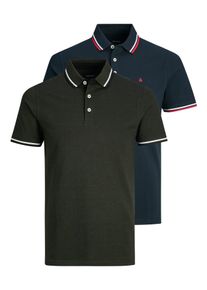Jack & Jones Poloshirt JACK & JONES "JJEPAULOS im Doppelpack mit Logostickerei und Komfort", Herren, Gr. XS, blau (navy blazer), Single Jersey, Obermaterial: 100% Baumwolle, unifarben, normal h&uuml;ftlang, Rundhals, Shirts Poloshirt, unifarben mit Farbeinsatz, modisch, schmal, Baumwolle, Polokragen, Topseller