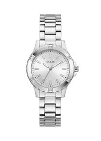 Quarzuhr Guess "MIST", silber (silberfarben), Armbanduhren, Damen, Quarzuhr, Armbanduhr, Damenuhr, Edelstahlarmband, Kristallsteine