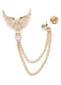 Brosche Firetti "Schmuck Geschenk Ansteckschmuck Gliederkette Fl&uuml;gel glitzernd", gold (gelbgoldfarben,,, kristallwei&szlig;, kristallwei&szlig;), Broschen, Damen, Metall, Brosche, mit Glasstein