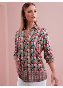 Langarmshirt Heine "Shirtbluse", Damen, Gr. 36, pink, schwarz, bedruckt, 95% Polyester, 5% Elasthan, bedruckt, gemustert, mehrfarbig, V-Ausschnitt, Shirts Langarmshirt