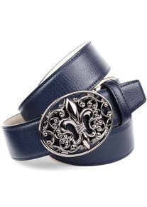 Lederg&uuml;rtel Anthoni Crown, Damen, Gr. 100, blau, Leder, unifarben, G&uuml;rtel Lederg&uuml;rtel, mit Lilien Schlie&szlig;e, helle R&uuml;ckseite