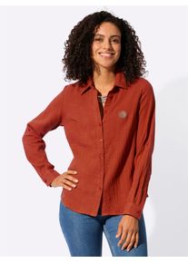 Langarmbluse Casual Looks, Damen, Gr. 46, rostrot, 100% Baumwolle, unifarben, Blusen Langarmbluse