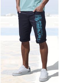 Bermudas John Devin "aus elastischer Baumwollmischung", Herren, Gr. 38, N-Gr, blau (navy), Web, Obermaterial: 98% Baumwolle, 2% Elasthan, unifarben, bequem kurz, Hosen Bermudas, mit gro&szlig;em Druck auf dem Bein, 3/4 Shorts, Topseller