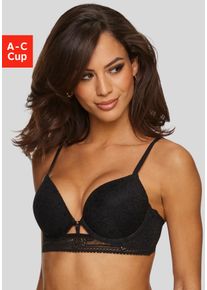 Push-up-BH Lascana, Damen, Gr. 75, Cup C, schwarz, Spitze, Obermaterial: 60% Polyamid, 33% Polyester, 7% Elasthan, BHs Push-up-BH, mit B&uuml;gel aus floraler Jacquardspitze, sexy Dessous