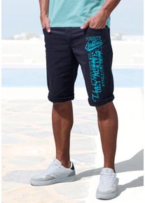 Bermudas John Devin "aus elastischer Baumwollmischung", Herren, Gr. 33, N-Gr, blau (navy), Web, Obermaterial: 98% Baumwolle, 2% Elasthan, unifarben, bequem kurz, Hosen Bermudas, mit gro&szlig;em Druck auf dem Bein, 3/4 Shorts, Topseller