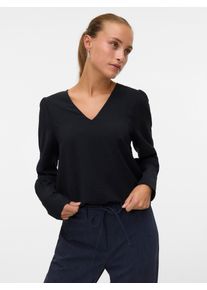 V&eacute;ro Moda Langarmbluse VERO MODA "VMESME LS V-NECK TOP WVN GA", Damen, Gr. S, schwarz, Web, Obermaterial: 100% Polyester, unifarben, regular fit normal, V-Ausschnitt, Puff&auml;rmel lange Manschette, Blusen Langarmbluse
