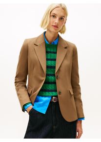 Longblazer Tommy Hilfiger "TIMELESS WOOL REG STRT SB BLAZER", Damen, Gr. 42, nordic taupe, Web, Obermaterial: 54% Polyester, 44% Wolle, 2% Elasthan, unifarben, regular fit, V-Ausschnitt, Blazer Longblazer, mit Wolle