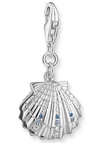 Charm-Einh&auml;nger Thomas Sabo "Muschel-Optik", blau (silberfarben, mehrfarbig, wei&szlig;, mehrfarbig), Charms, Damen, Perlen, Silber 925 (recycelt), Charm-Einh&auml;nger, mit Glas-Keramik Stein - mit S&uuml;&szlig;wasserzuchtperle