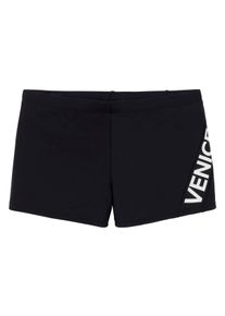 Boxer-Badehose Venice Beach, Herren, Gr. 8, N-Gr, schwarz, Recycling-Polyamid, unifarben mit Farbeinsatz, Badehosen Boxer-Badehose, mit Logo-Schriftzug