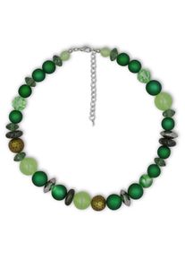 Collier Firetti "verschiedene Gr&uuml;nt&ouml;ne, modern", bunt (metallfarben, gr&uuml;n), Halsketten, Damen, Metall Perlen, L: 54,5, Metall, Perlen, Collier, Made in Germany - mit Kunststoffperle