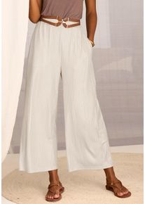 Palazzohose Lascana, Damen, Gr. 46, N-Gr, gold (beige, goldfarben), Jersey, Obermaterial: 95% Polyester, 5% Elasthan, metallisierte Fasern, figurumspielend 7/8-L&auml;nge, Hosen Palazzohose, in 7/8-L&auml;nge aus leichter Jerseyware mit feinem Glanz, elegant, Topseller