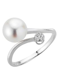 Perlenring ADRIANA "San Remo, S32-S, S32-W" Gr. 56, wei&szlig; (silberfarben, kristallwei&szlig;, wei&szlig;), Fingerringe, Damen, 56, Perlen Silber 925 (Sterlingsilber), 2mm, Perlen, Silber 925 (Sterlingsilber), Perlenring, Made in Germany - mit Zirkonia - mit S&uuml;&szlig;wasser- oder Tahitizuchtperle