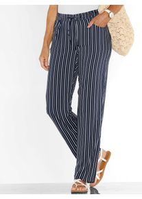 Schlupfhose Classic Basics, Damen, Gr. 46, Normalgr&ouml;&szlig;en, blau (marine, wei&szlig;, gestreift), 100% Viskose, gemustert, mehrfarbig, lang, Hosen Schlupfhose