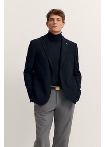 Sakko Bugatti "Modern Fit", Herren, Gr. 58, blau (390, marine), 60% Polyester, 40% Baumwolle, unifarben, normal, Manschette, Sakkos Sakko, klassisch & elegant mit Stretch-Futter