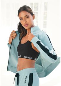 Sweatjacke BENCH. LOUNGEWEAR, Damen, Gr. 48/50, gr&uuml;n (mint, schwarz), Jersey, Obermaterial: 60% Baumwolle, 40% Polyester, unifarben mit Farbeinsatz, bequem h&uuml;ftbedeckend, ohne Ausschnitt, Raglan&auml;rmel Rippb&uuml;ndchen, Sweatjacken Sweatjacke, mit Seitenstreifen und Stehkragen, Loungewear, Topseller