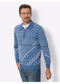 Polokragenpullover CLASSIC "Polopullover", Herren, Gr. 50, blau (mittelblau, bleu, gemustert), 100% Polyacryl, gemustert, mehrfarbig, Pullover Polokragenpullover