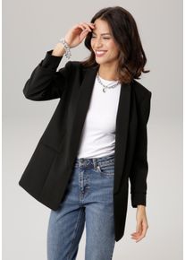 Longblazer Laura Scott, Damen, Gr. 48, schwarz, Web, Obermaterial: 90% Polyester, 10% Elasthan. Futter: 100% Polyester, unifarben, figurbetont h&uuml;ftbedeckend, Blazer Longblazer, mit gerafften &Auml;rmeln, Topseller