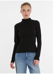 Langarmshirt Ragwear "JANELLE LONG", Damen, Gr. S, schwarz, Jersey, Obermaterial: 95% Baumwolle, 5% Elasthan, unifarben, h&uuml;ftlang, Rundhals, Shirts Langarmshirt