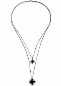 Kette mit Anh&auml;nger Firetti "Kreuz, zweireihig", schwarz (metallfarben, schwarz, kristallwei&szlig;), Halsketten, Damen, Kunststoff Metall, L: 60, Kunststoff, Metall, Kette mit Anh&auml;nger, mit Glasstein