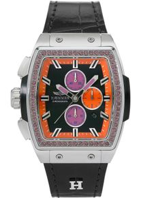 Chronograph Haemmer Germany "TONNEAU", schwarz (schwarz, schwarz, silberfarben), Armbanduhren, Damen, Chronograph, Quarzuhr, Armbanduhr, Damenuhr, Lederarmband, verschraubte Krone, Tag
