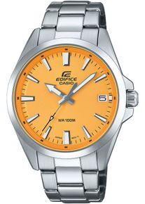 Quarzuhr CASIO EDIFICE, silber (orange, silberfarben), Armbanduhren, Herren, Quarzuhr, Armbanduhr, Herrenuhr, Edelstahlarmband, Datum, Neo-Display, analog