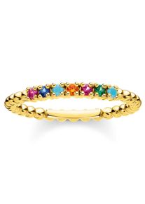 Fingerring Thomas Sabo "Kugeln mit Steinen" Gr. 52, gold (gelbgoldfarben, mehrfarbig), Fingerringe, Damen, 52, Silber 925 (recycelt), 2mm, Fingerring, mit Glas-Keramik Stein, Korund, Zirkonia (synth.)