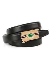Lederg&uuml;rtel Anthoni Crown, Damen, Gr. 100, schwarz, Leder, unifarben, G&uuml;rtel Lederg&uuml;rtel, Schlie&szlig;e mit gr&uuml;nem Schmuckstein