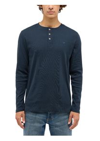 Langarmshirt Mustang "Herren Style Arminto", Herren, Gr. S, blau (navy), Strick, 100% Baumwolle, Rundhals, Shirts Langarmshirt