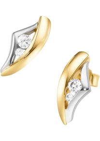 Paar Ohrstecker Firetti "Schmuck Geschenk Gold 375 Ohrschmuck Ohrringe bicolor", gelb (gelbgoldfarben, wei&szlig;goldfarben, kristallwei&szlig;, kristallwei&szlig;), Ohrringe, Damen, Gelbgold 375, Paar Ohrstecker, mit Zirkonia (synth.)