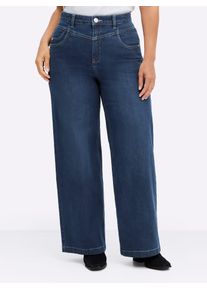 High-waist-Jeans sheego, Damen, Gr. 46, Normalgr&ouml;&szlig;en, blau, stone, washed, 95% Baumwolle, 3% Polyester, 2% Elasthan, unifarben, lang, Jeans High-waist-Jeans