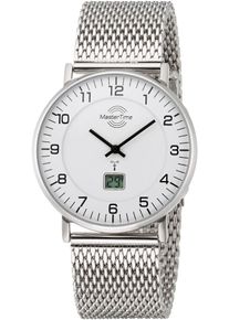 Funkuhr MASTER TIME "Basic", silber (silberfarben, wei&szlig;), Armbanduhren, Herren, Funkuhr, Quarzuhr, Armbanduhr, Herrenuhr, Edelstahlarmband, analog, digital