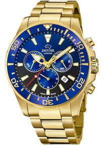 Chronograph Jaguar, gold (goldfarben, blau, schwarz), Armbanduhren, Herren, Chronograph, Armbanduhr, Quarzuhr, Herrenuhr, Saphirglas, Stoppfunktion, Swiss Made