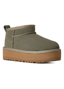 UGG Australia Schlupfboots UGG "KIDS' CLASSIC ULTRA MINI PLATFORM", M&auml;dchen, Gr. 2 (33,5), khaki, Veloursleder, Schuhe Schlupfboots, Plateaustiefel, Boots, Winterboots mit Plateau