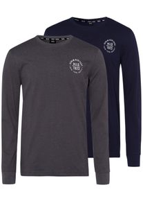 H.I.S. Langarmshirt H.I.S, Herren, Gr. S (44/46), blau (anthrazit, meliert, marine), Single Jersey, Obermaterial: 100% Baumwolle. Obermaterial Melange: 60% Baumwolle, 40% Polyester, bedruckt, normal, Rundhals, B&uuml;ndchen, Shirts Langarmshirt, Langarm, bedruckt, Rundhalsausschnitt, aus 100% Baumwolle, Topseller