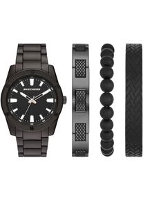 Quarzuhr Skechers "KNURLING BRACELET SET", grau (anthrazit), Armbanduhren, Herren, Quarzuhr, Armbanduhr, Herrenuhr, analog, Leuchtindizes, Geschenkidee