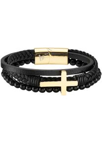 Lederarmband Bruno Banani "Schmuck", schwarz (gelbgoldfarben, schwarz, schwarz), Armb&auml;nder, Herren, 21cm, Edelstahl Leder, Edelstahl, Leder, Lederarmband, mit Achat