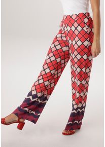 Schlupfhose Aniston SELECTED, Damen, Gr. 46, N-Gr, bunt (apricot, rosa, beige, schwarz, bordeaux, marine), Web, Obermaterial: 95% Polyester, 5% Elasthan, Rautenmuster, bedruckt, gemustert, l&auml;ssig geschnitten kn&ouml;chellang, Hosen Schlupfhose, ausgefallener Rautenmusterung und Eingriffstaschen - NEUE KOLLEKTION