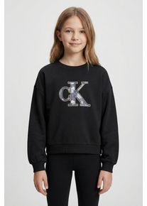 Sweatshirt Calvin Klein Jeans "FILLED MONOLOGO TERRY CREW NECK", M&auml;dchen, Gr. 6 (116), schwarz (ck schwarz), Sweatware, Obermaterial: 100% Baumwolle, unifarben, regular fit h&uuml;ftlang, Rundhals, B&uuml;ndchen, Sweatshirts Sweatshirt, f&uuml;r Kinder bis 16 Jahre, mit gro&szlig;em Logo-Druck