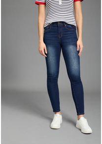 Slim-fit-Jeans Kangaroos "CROPPED HIGH WAIST SLIM FIT", Damen, Gr. 46, N-Gr, blau (dunkelblau us), Denim/Jeans, Obermaterial: 80% Baumwolle, 18% Polyester, 2% Elasthan, Abriebeffekte, Basic, extraeng kn&ouml;chellang, Jeans Slim-fit-Jeans, schmale Passform, R&ouml;hrenjeans, trendige Used-Waschung