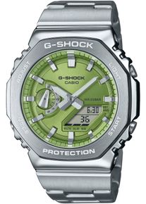 Chronograph Casio G-SHOCK, silber (silberfarben, lindgr&uuml;n), Armbanduhren, Herren, Chronograph, Quarzuhr Armbanduhr,Herren,digital,bis 20bar wasserd.,Edelstahlarmband