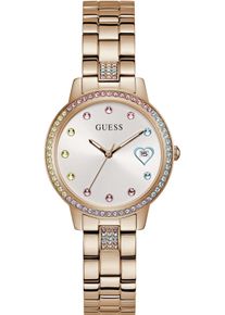 Quarzuhr Guess "THREE OF HEARTS", gold (ros&eacute;goldfarben), Armbanduhren, Damen, Quarzuhr, Armbanduhr, Damenuhr